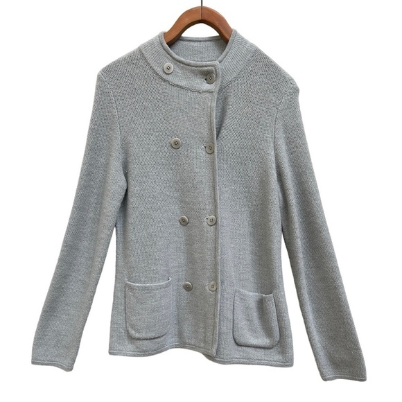 Talbots Lambswool Grey Double Button Up Long Sleeve Cardigan, Size Small Petite - Picture 1 of 11